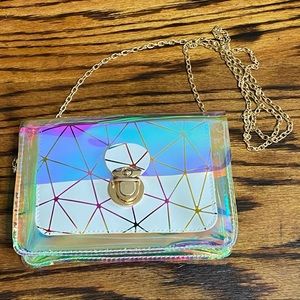 Iridescent Multicolored White Mini Bag w/ Chain